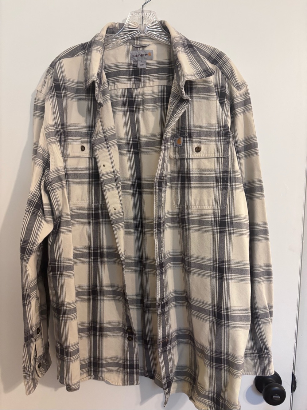Carhartt Cream & Navy Plaid Work Flannel Shirt